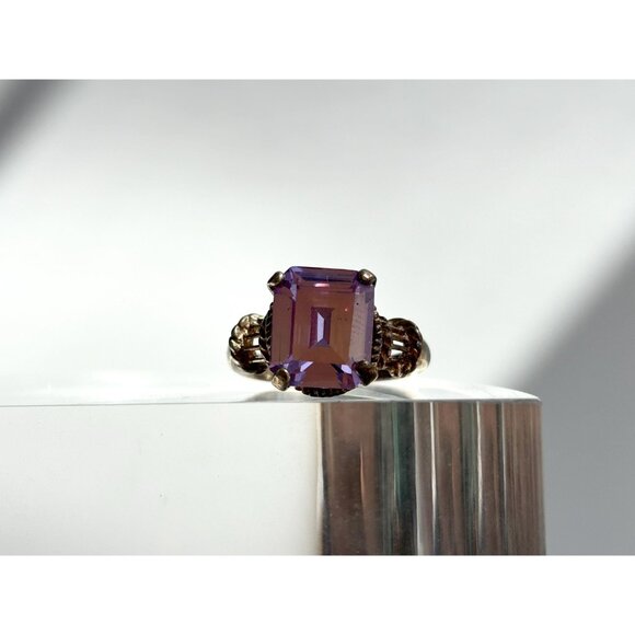 Amethyst Semi-Precious Gemstone Filigree 295 Sterling Silver Vintage Ring - sz 8 - Picture 2 of 10